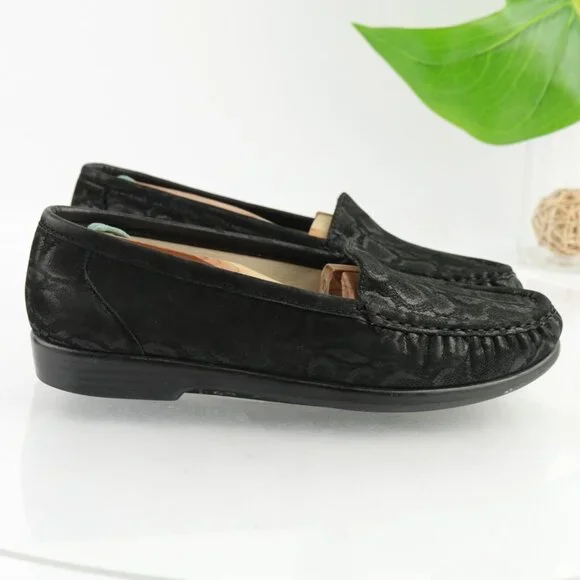 SAS Womens Simplify Loafers Size 8.5 M Black Leather Python Diabetic Flat Shoes - Picture 7 of 12